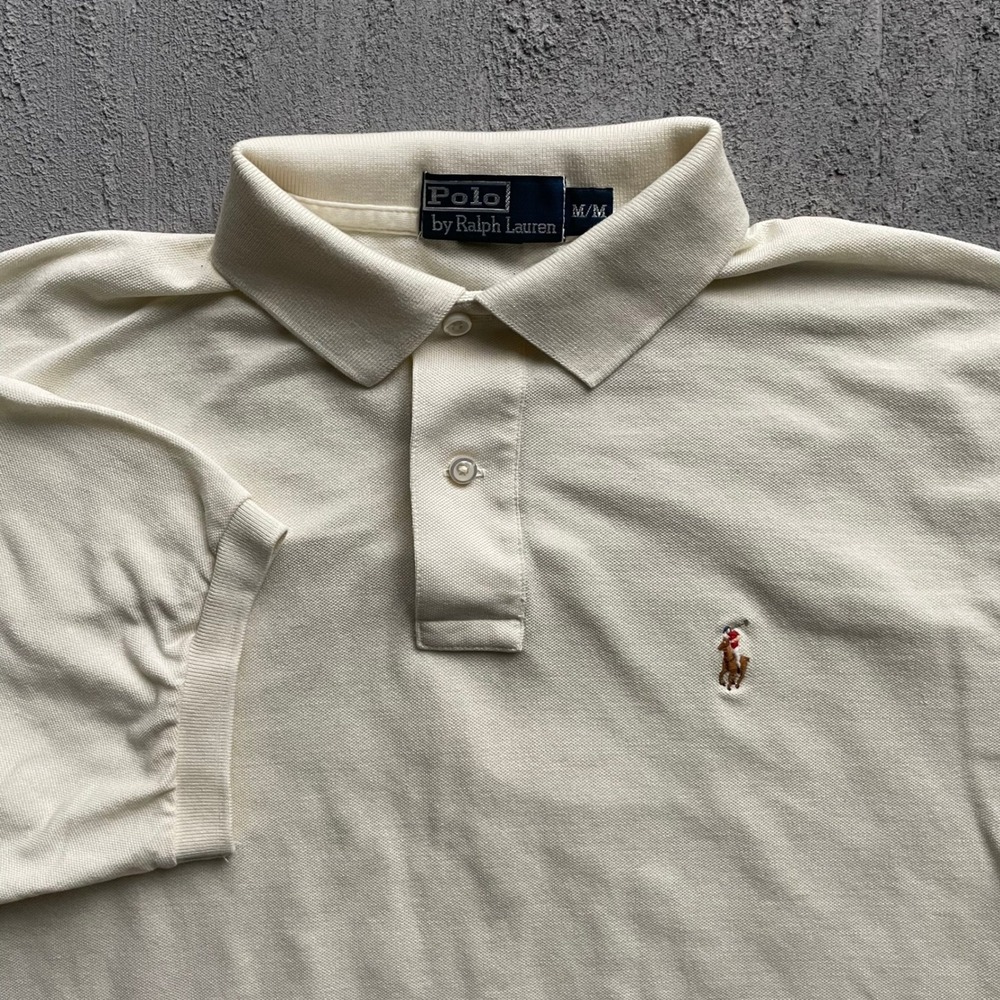 Vintage Pima Cotton Polo Shirt Mens Medium Cream 90s Polo Ralph Lauren